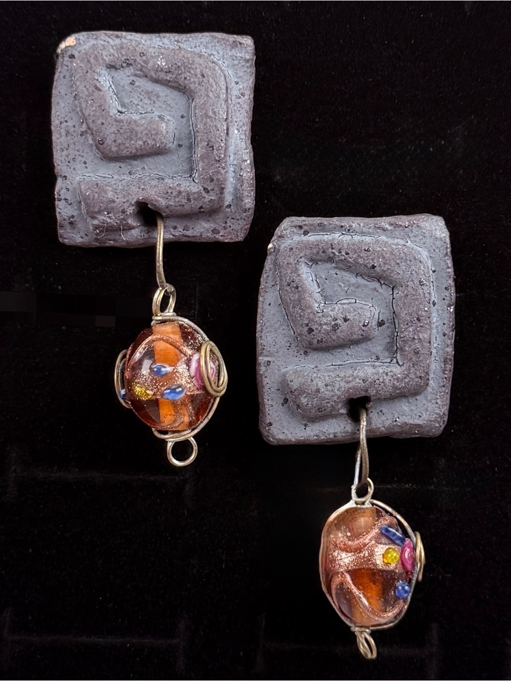 Artisan vintage custom lampwork bead charm clip on pierced earrings